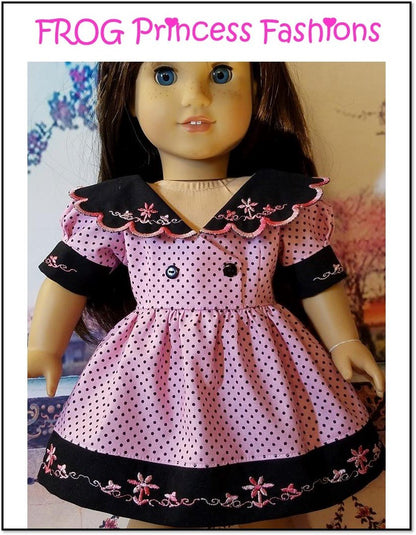 Charm School Blue Lace Collar, Cuffs and Hem Bands Machine Embroidery Design Set For 18" Doll Clothes