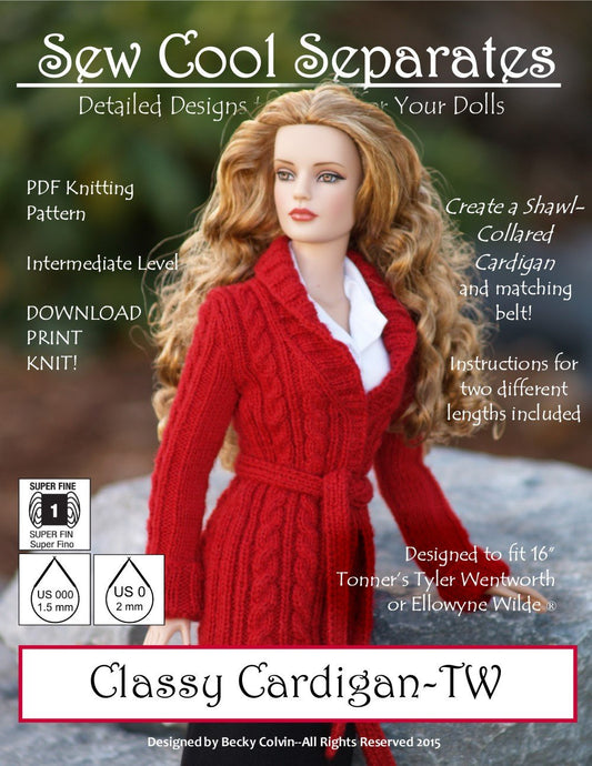 Classy Cardigan Knitting Pattern for Ellowyne and Tyler Wentworth Dolls