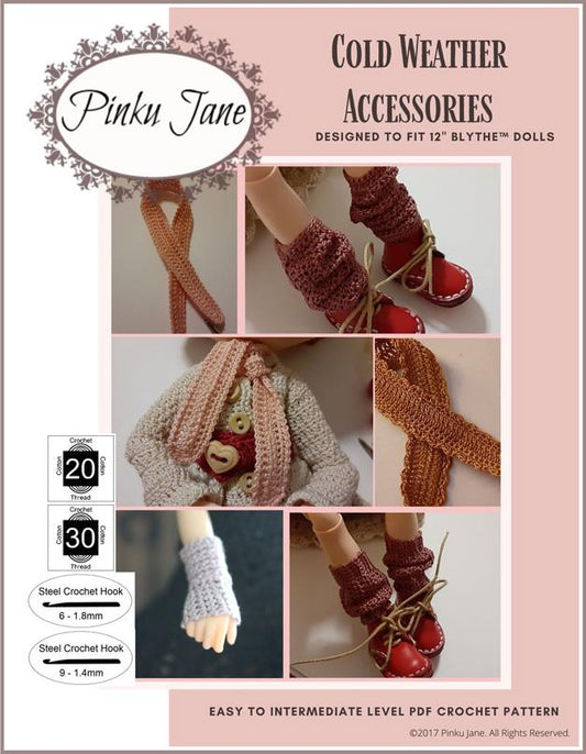 Cold Weather Accessories Crochet Pattern For 12" Blythe Dolls