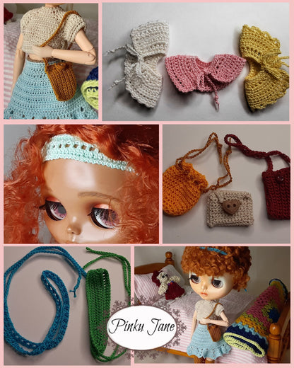 Collar, Headbands, & Bags Crochet Pattern For 12" Blythe Dolls