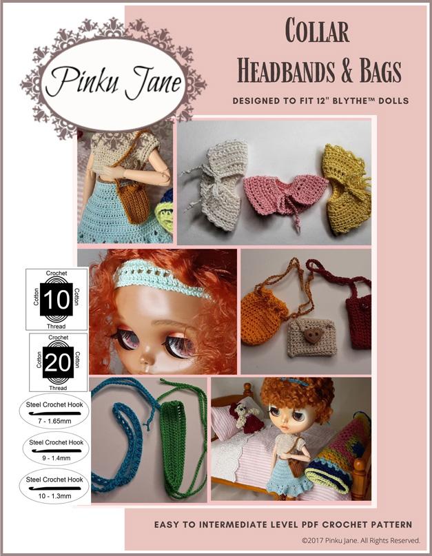 Collar, Headbands, & Bags Crochet Pattern For 12" Blythe Dolls