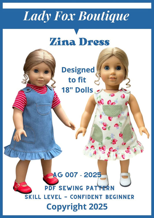 Zina Dress 18" Doll Clothes Pattern