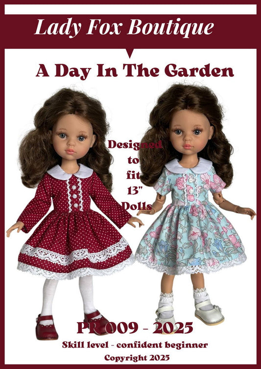 A Day in the Garden Dress Doll Clothes Pattern For 13 Inch Paola Reina Dolls
