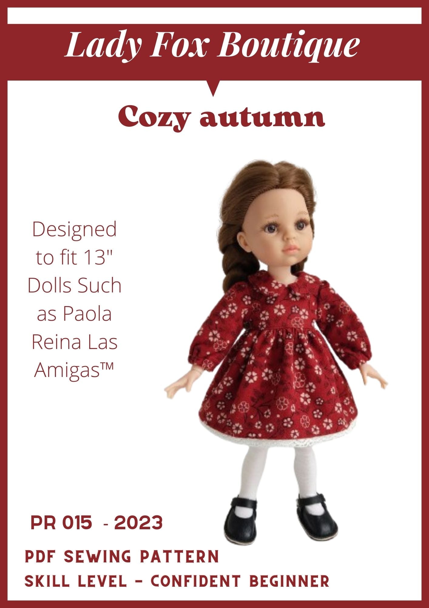 Cozy Autumn Dress Doll Clothes Pattern For 13 Inch Paola Reina Dolls