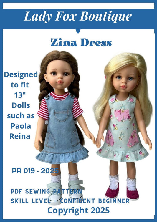 Zina Dress Doll Clothes Pattern For 13 Inch Paola Reina Dolls