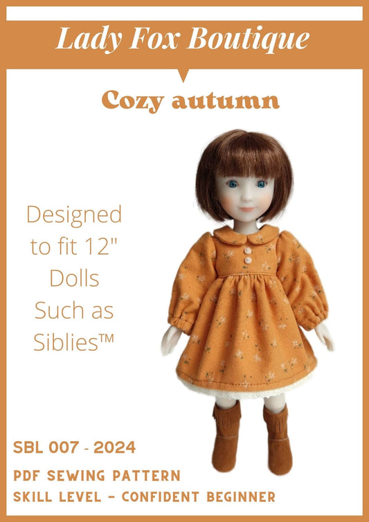 Cozy Autumn Dress Doll Clothes Pattern For 12" Siblies Dolls