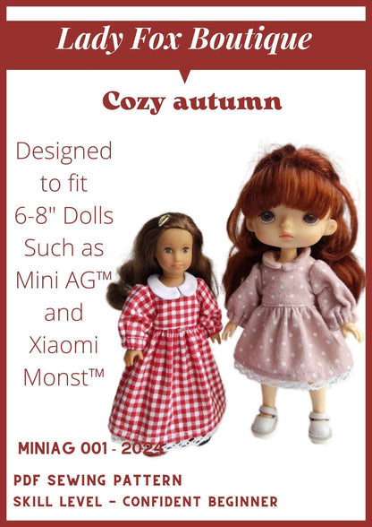 Cozy Autumn Dress Doll Clothes Pattern For 6 Inch AG Mini Dolls