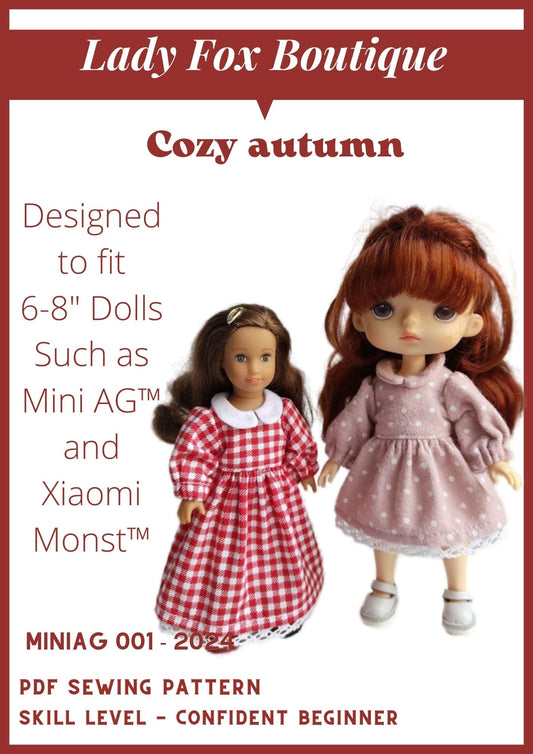 Cozy Autumn Dress Doll Clothes Pattern For 6 Inch AG Mini Dolls