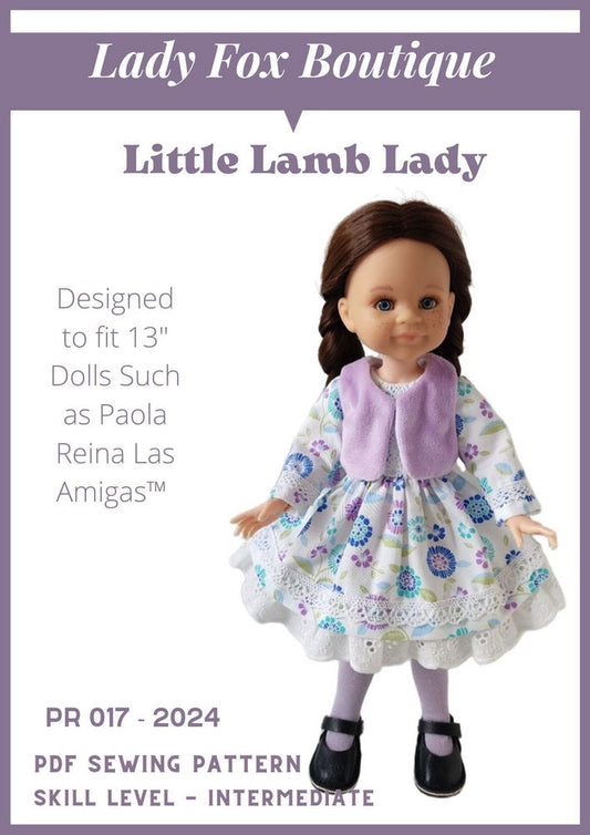 Little Lamb Lady Doll Clothes Pattern for 13" Paola Reina Dolls