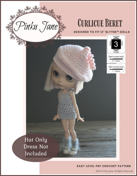 Curlicue Beret Crochet Pattern For 12" Blythe Dolls