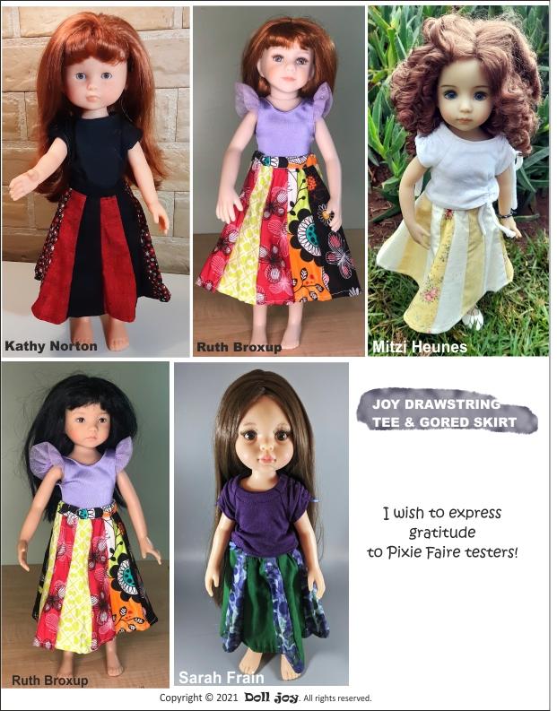 Joy Drawstring Tee and Gored Skirt Pattern For 13" Paola Reina Dolls