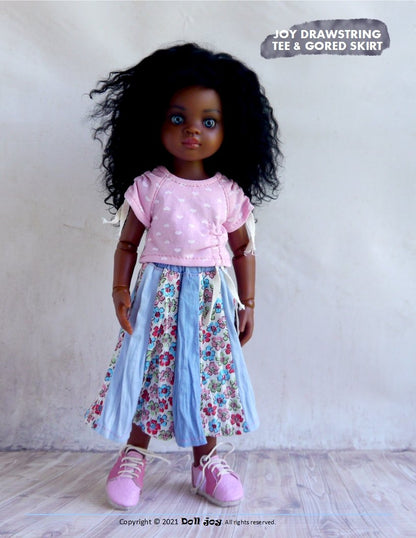 Joy Drawstring Tee and Gored Skirt Pattern For 13" Paola Reina Dolls