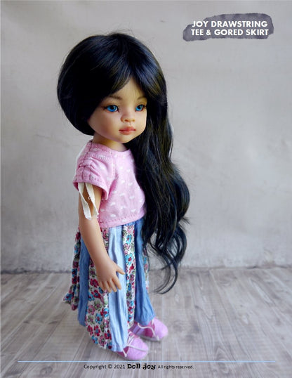 Joy Drawstring Tee and Gored Skirt Pattern For 13" Paola Reina Dolls