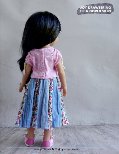 Joy Drawstring Tee and Gored Skirt Pattern For 13" Paola Reina Dolls