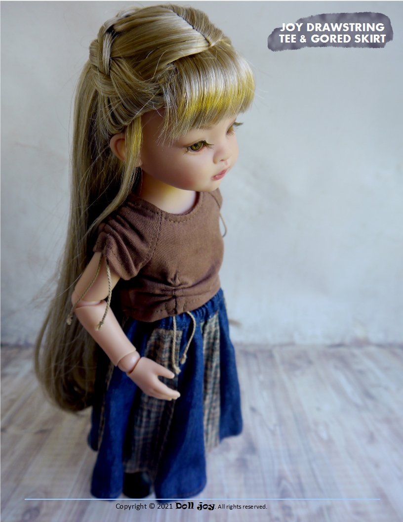 Joy Drawstring Tee and Gored Skirt Pattern For 13" Paola Reina Dolls