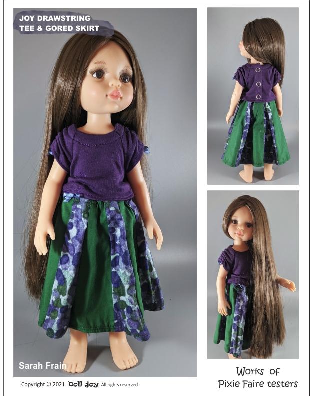 Joy Drawstring Tee and Gored Skirt Pattern For 13" Paola Reina Dolls
