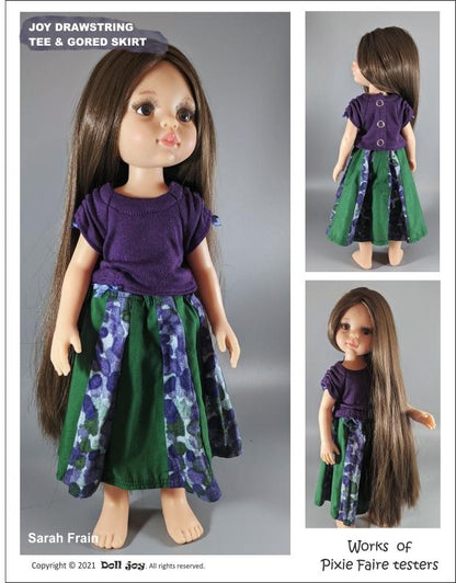 Joy Drawstring Tee and Gored Skirt Pattern For 13" Paola Reina Dolls