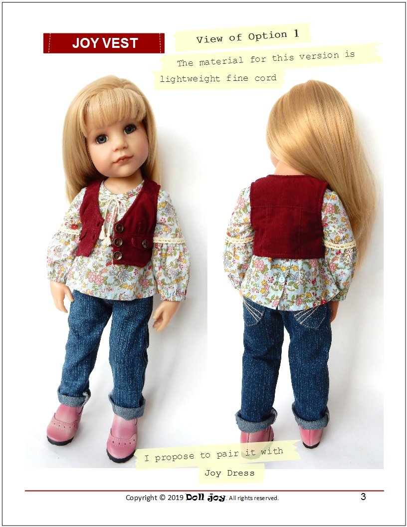 Joy Vest Pattern for 19" Gotz Dolls