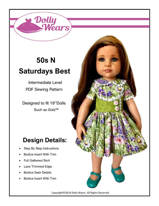 50s N Saturdays Best 19" Gotz Doll Clothes Pattern
