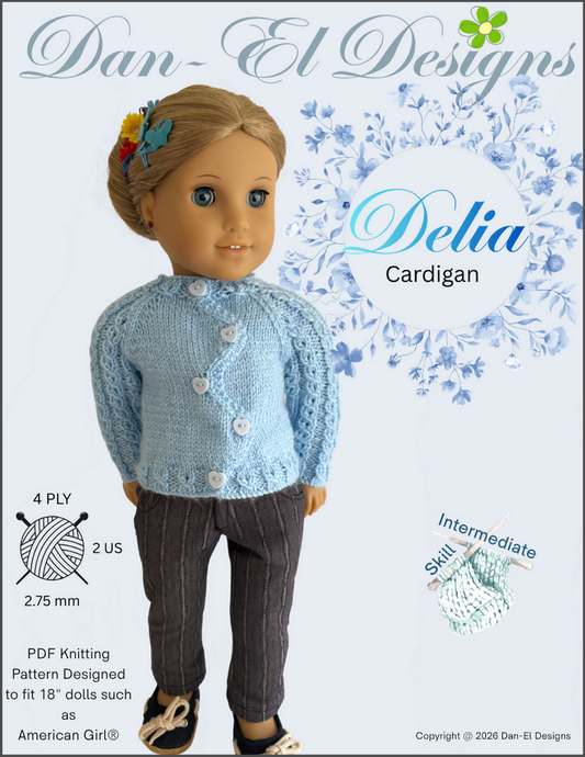 Delia Cardigan 18" Doll Clothes Knitting Pattern