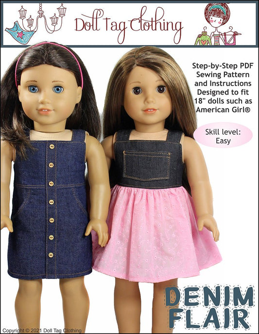 Denim Flair Dress 18" Doll Clothes Pattern
