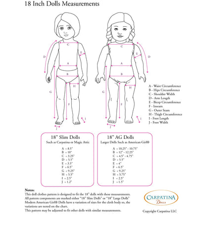 Robe De Style Multi-sized Pattern for Regular and Slim 18" Dolls