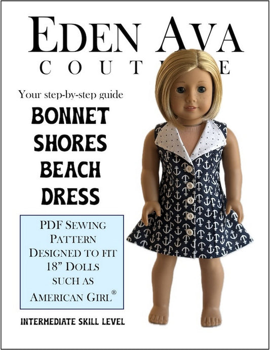 Bonnet Shores Beach Dress 18" Doll Clothes Pattern