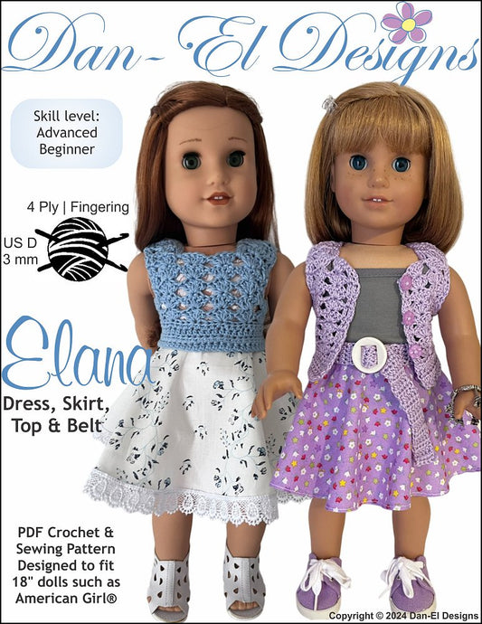 Elana 18 inch Doll Clothes Crochet and Sewing Pattern
