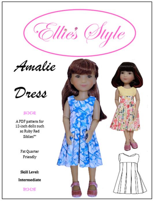 Amalie Dress 12" Doll Clothes Pattern fits Siblies dolls