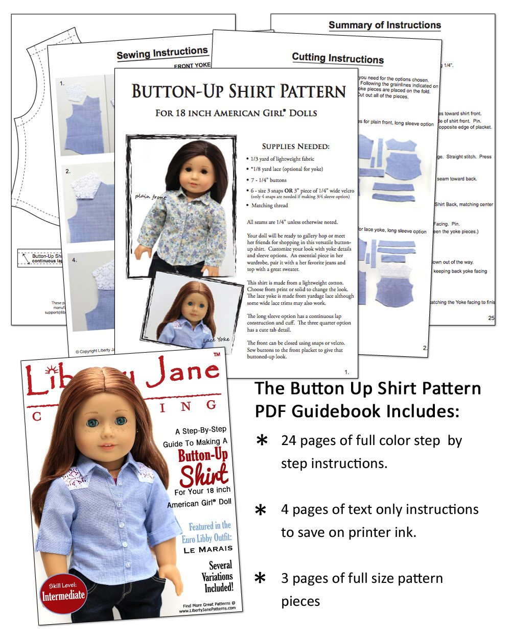 Button Up Shirt Bundle for Girls and Boys 18" Doll Clothes Pattern