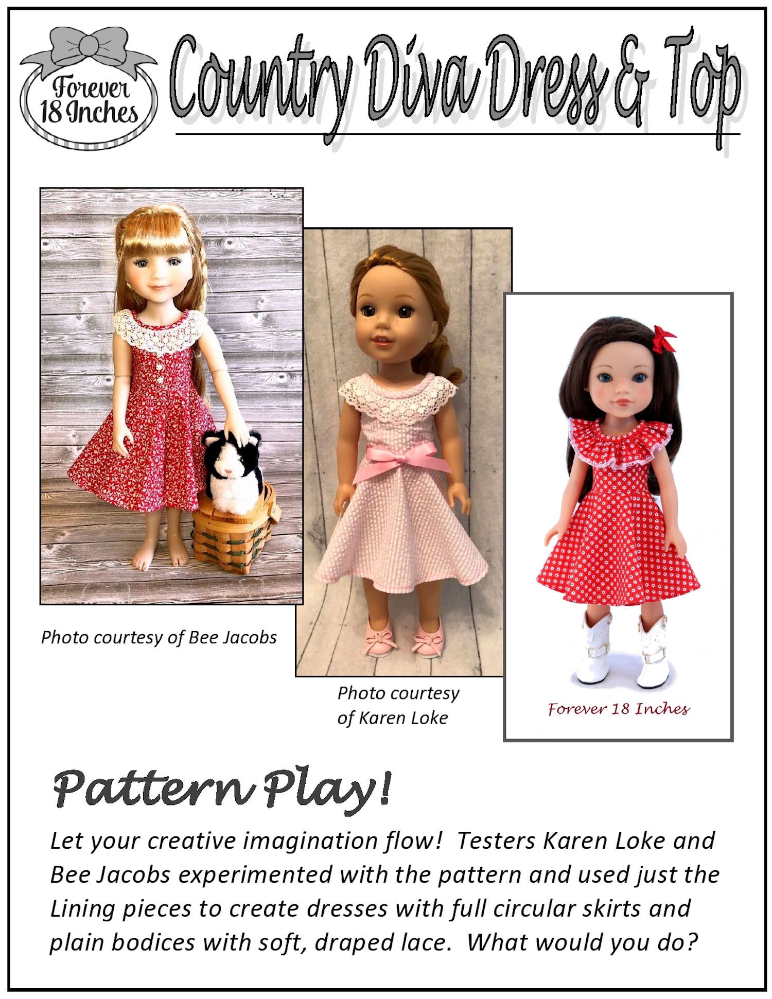 Country Diva Dress & Top 14" - 15" Doll Clothes Pattern