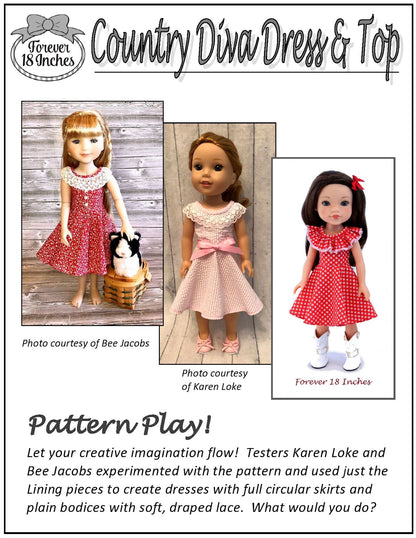 Country Diva Dress & Top 14" - 15" Doll Clothes Pattern