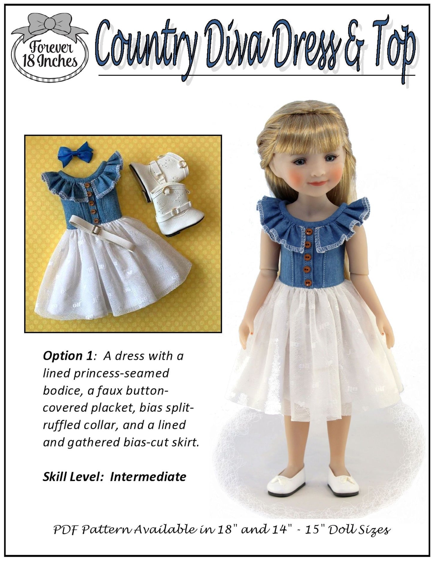 Country Diva Dress & Top 14" - 15" Doll Clothes Pattern