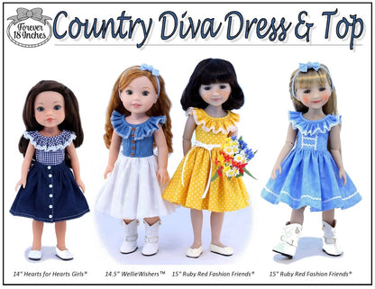 Country Diva Dress & Top 14" - 15" Doll Clothes Pattern