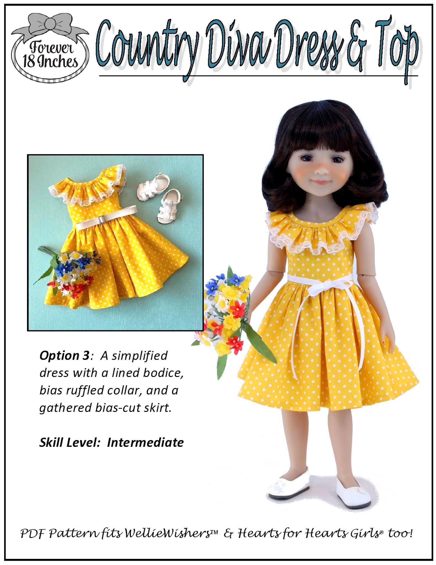 Country Diva Dress & Top 14" - 15" Doll Clothes Pattern
