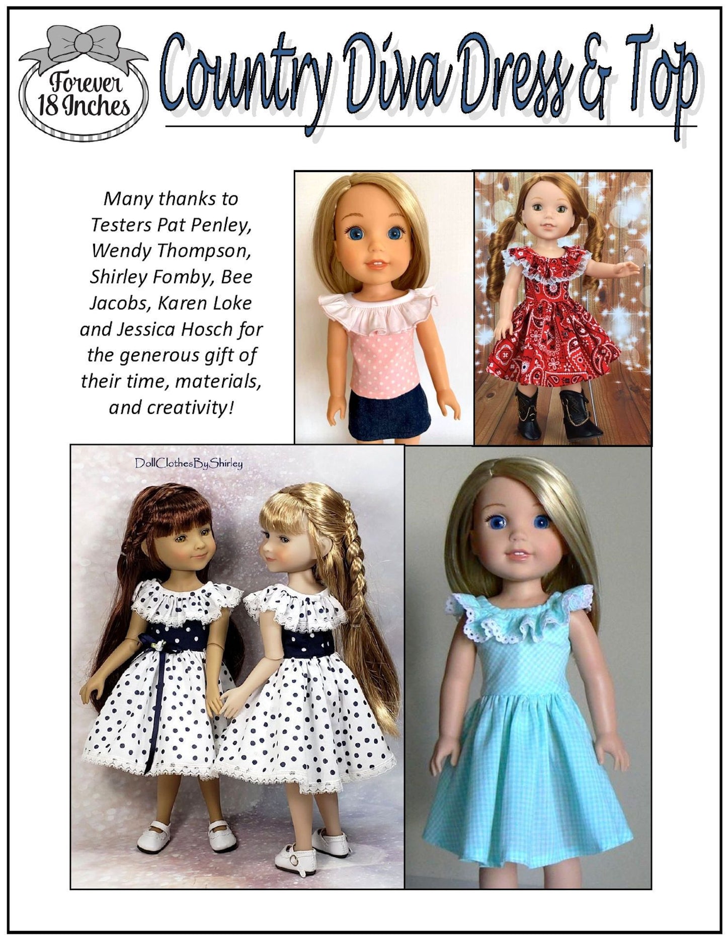 Country Diva Dress & Top 14" - 15" Doll Clothes Pattern