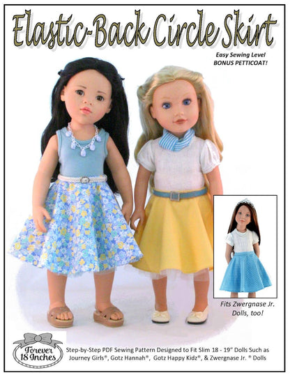 Elastic Back Circle Skirt for 18” Journey Girls and 19” Gotz Dolls