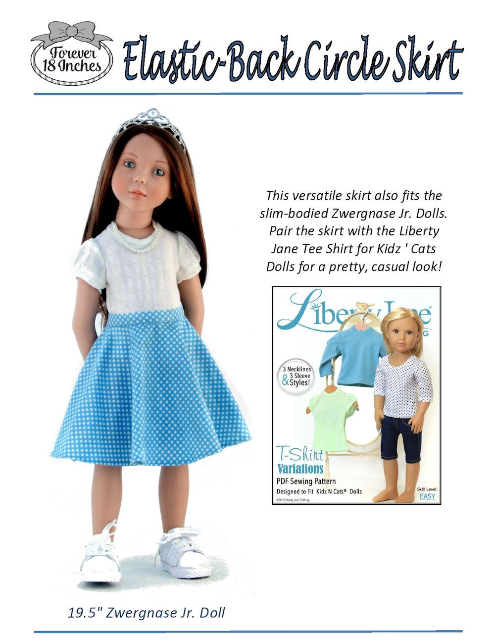 Elastic Back Circle Skirt for 18” Journey Girls and 19” Gotz Dolls