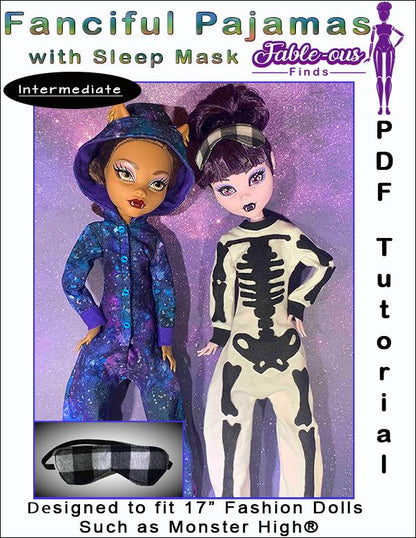 Fanciful Pajamas with Sleep Mask Pattern for 17 Inch Fashion Dolls