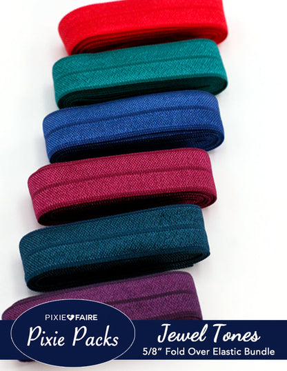 Pixie Packs 5/8" Fold Over Elastic Bundle Jewel Tones