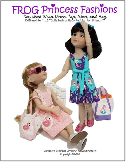Key West Wrap Dress, Top, Skirt, and Bag Doll Clothes Pattern for Ruby Red Fashion Friends®