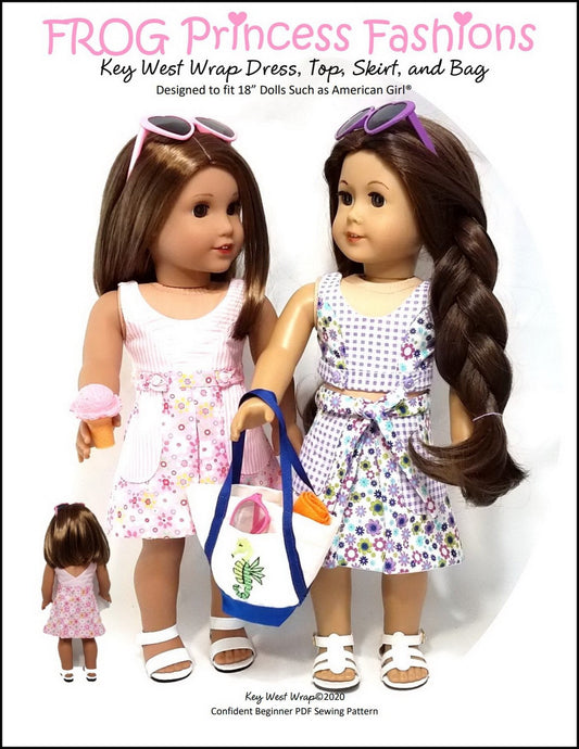 Key West Wrap Dress, Top, Skirt, and Bag 18" Doll Clothes Pattern