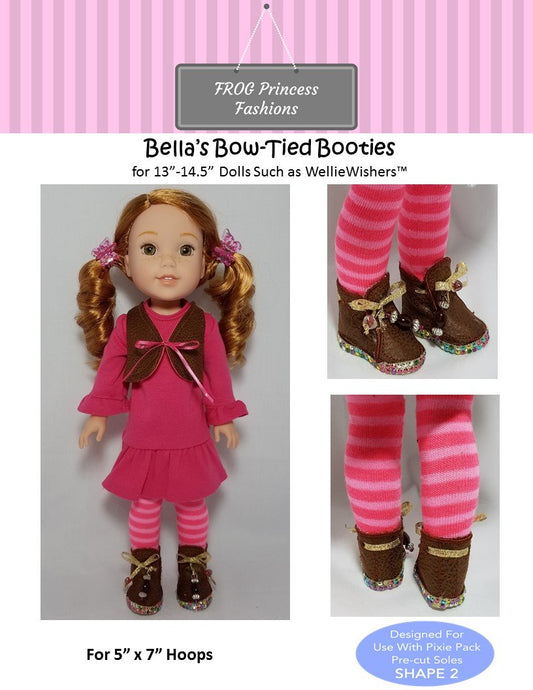 Bella's Bow Tied Booties 13" - 14.5" Dolls Machine Embroidery Design