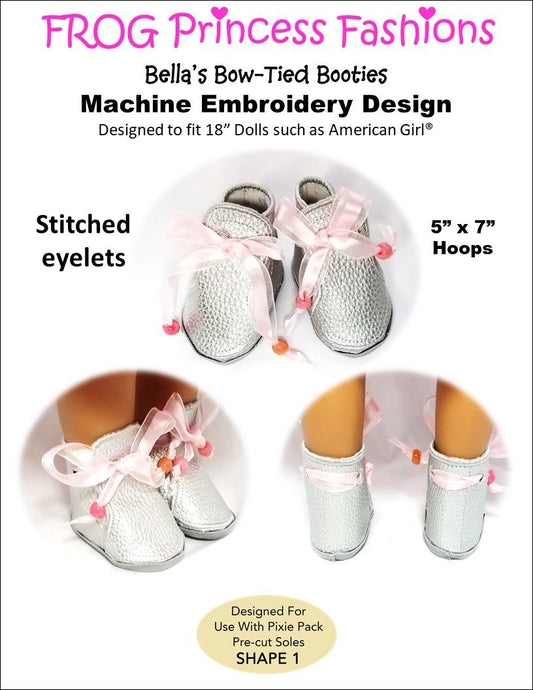 Bella's Bow Tied Booties 18" Doll Machine Embroidery Design