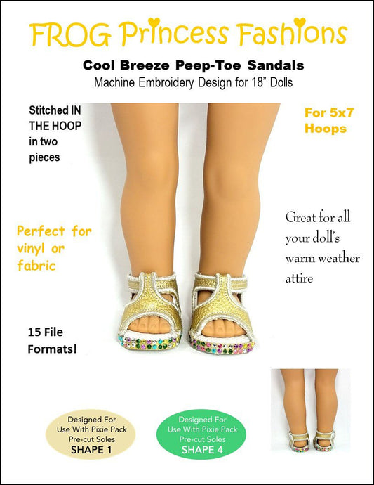 Cool Breeze Sandals 18" Doll Machine Embroidery Design