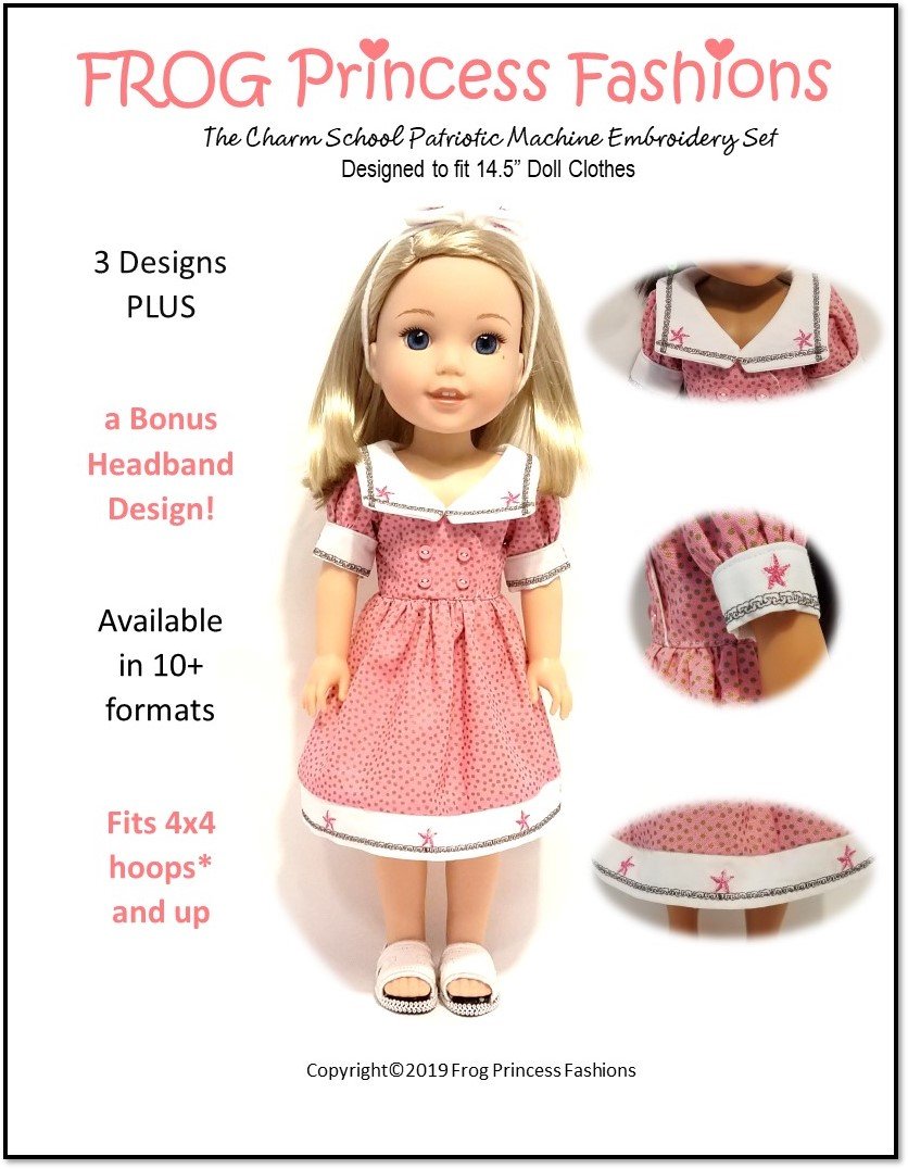 Charm School Patriotic Machine Embroidery Design Set For 14.5" Doll Clothes