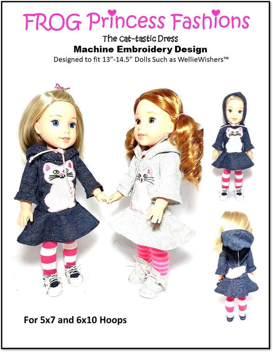 The Cat-Tastic Dress 13" - 14.5" Dolls Machine Embroidery Design