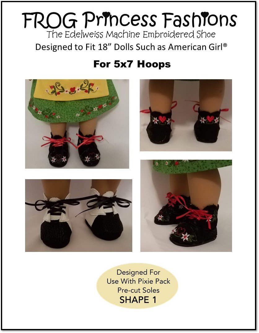 Edelweiss Shoes 18" Doll Machine Embroidery Design