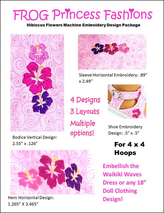 Free Hibiscus Machine Embroidery Design For 18" Dolls