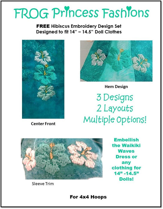 Free Hibiscus Machine Embroidery Design For 14.5" Dolls